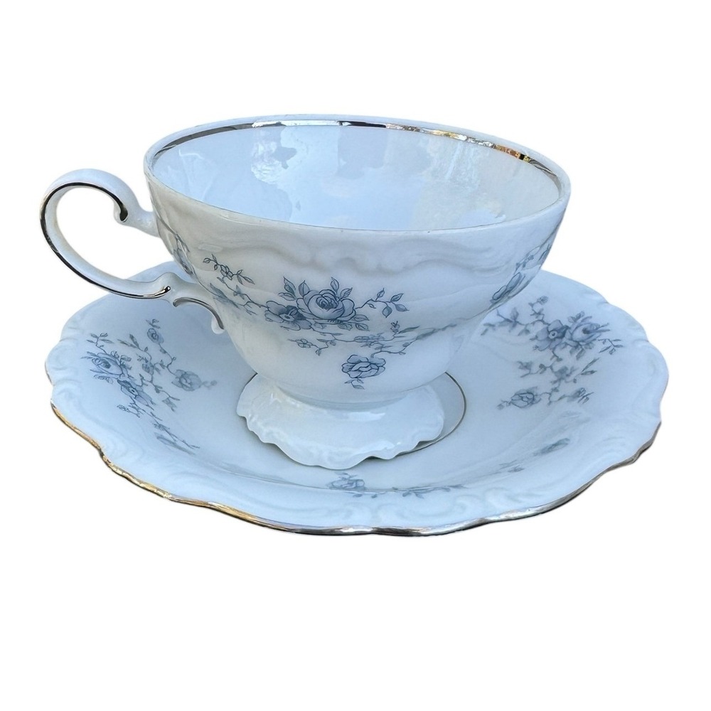 Johann Haviland Blue Garland Teacup and Saucer Set of 2 Bavaria Germany Vintage
